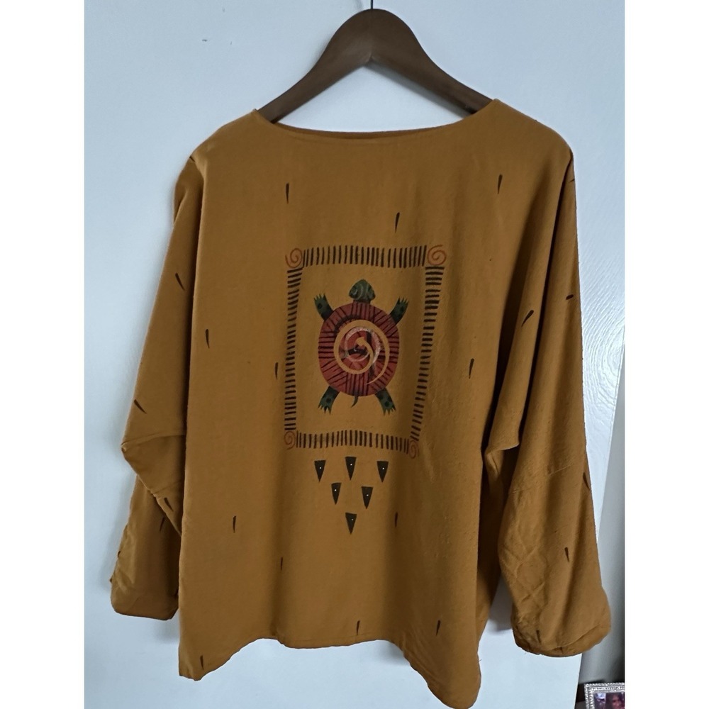 Beth Nash Raw 100% Silk Top Boho Turtle Print Rust Orange Size Petite
